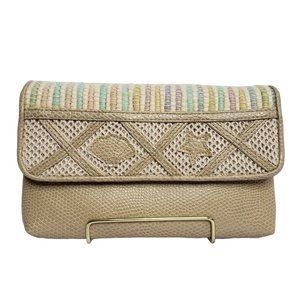 Carpet Bags Of America Clutch Bag Rainbow Stripe Inner Coin Purse Snap Closure
